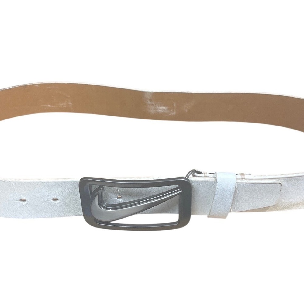 Nike Golf Mens White Genuine Leather Swoosh Logo Plaque Buckle Belt Size 38
